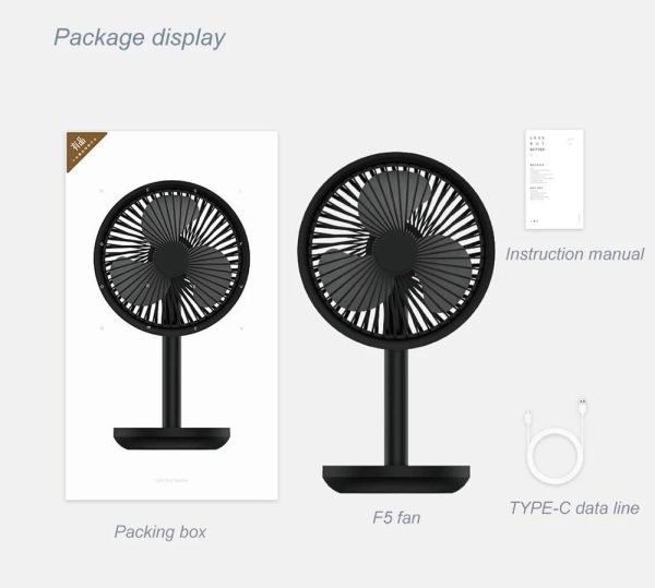 Xiaomi Solove F5 4000mAh Rechargeable Desk Fan – Black Color - Image 3