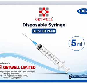 GETWELL Disposable Syringe 5ml Blister Pack 100 Pcs Medical Syringe Box